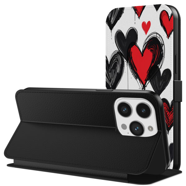 Leren bookcase hoesje iPhone 11 Pro Max met hartjes opdruk en pasjeshouder (3)
