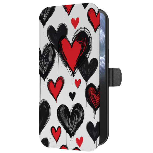 Leren bookcase hoesje iPhone 11 Pro Max met hartjes opdruk en pasjeshouder (5)