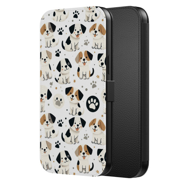 Leren bookcase hoesje iPhone 11 Pro Max met honden en pootjes opdruk en pasjeshouder (2)