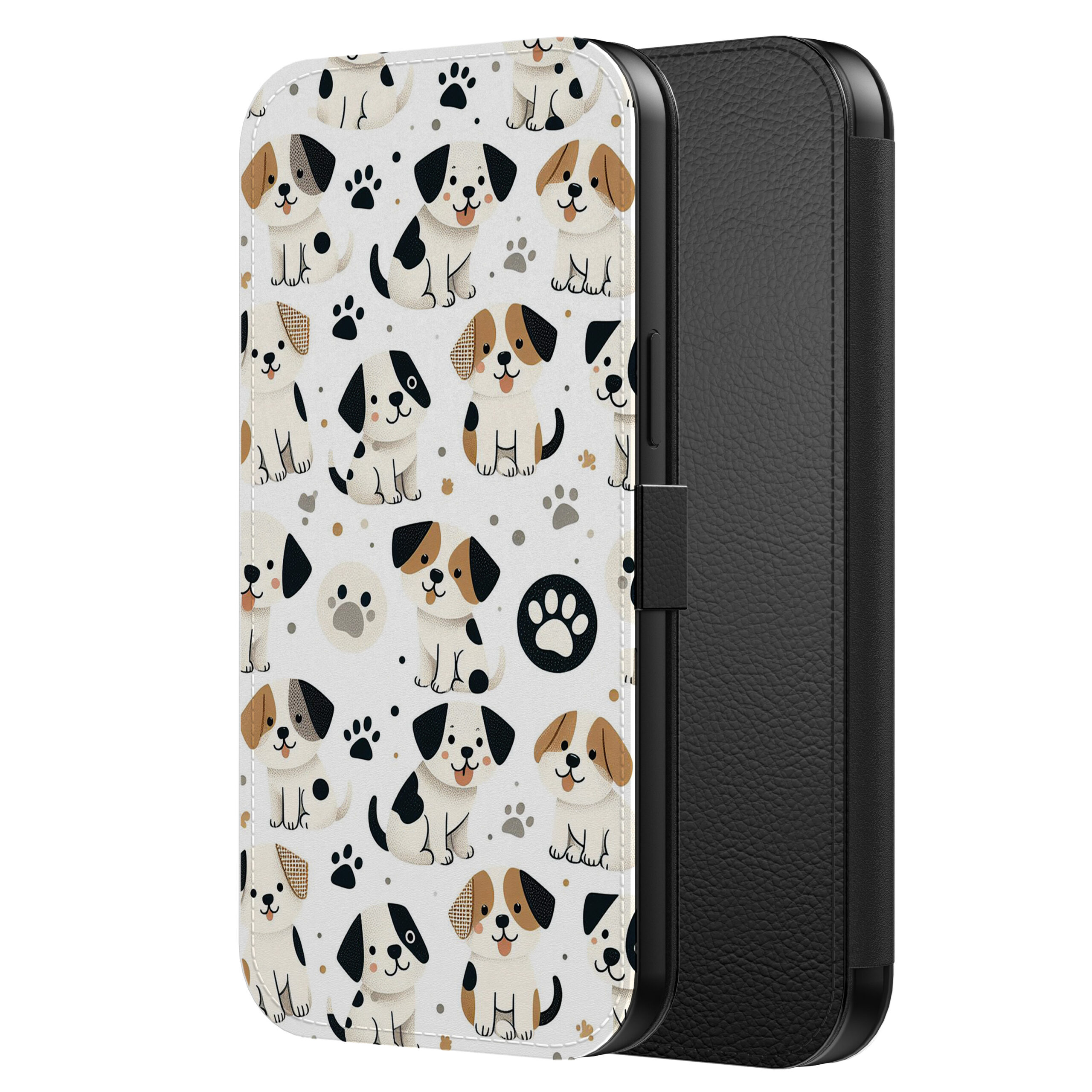 Leren bookcase hoesje iPhone 11 Pro Max met honden en pootjes opdruk en pasjeshouder (2)