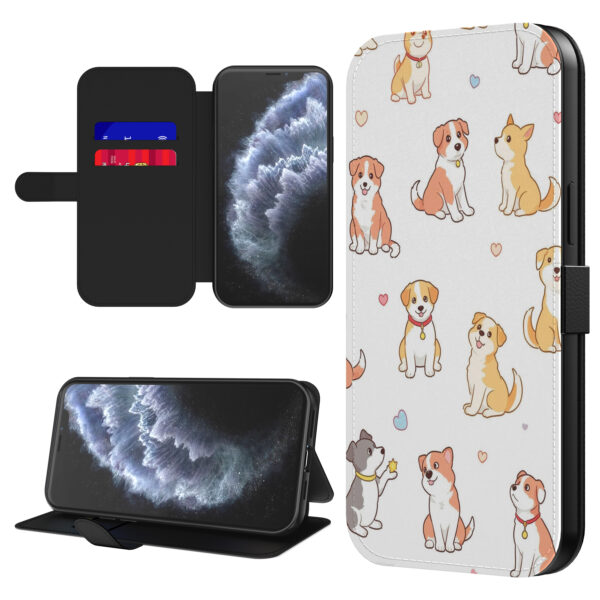 Leren bookcase hoesje iPhone 11 Pro Max met honden opdruk en pasjeshouder (1)