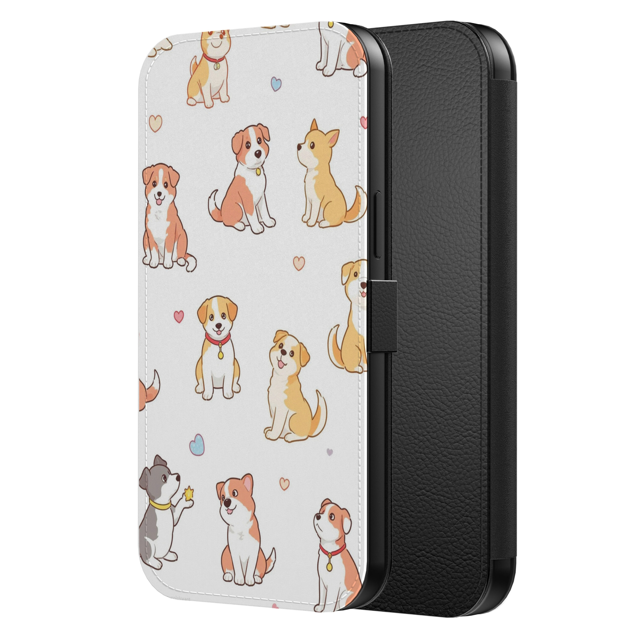 Leren bookcase hoesje iPhone 11 Pro Max met honden opdruk en pasjeshouder (2)