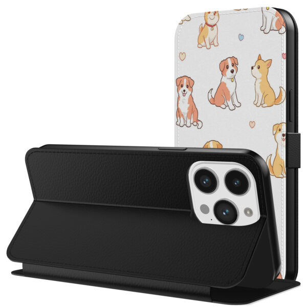 Leren bookcase hoesje iPhone 11 Pro Max met honden opdruk en pasjeshouder (3)