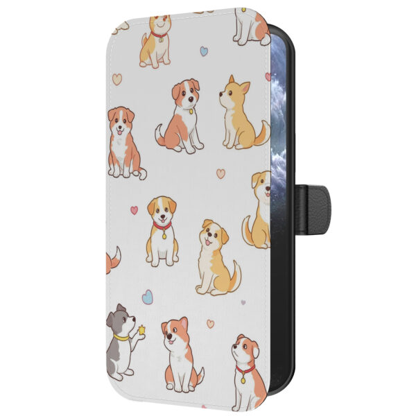 Leren bookcase hoesje iPhone 11 Pro Max met honden opdruk en pasjeshouder (5)