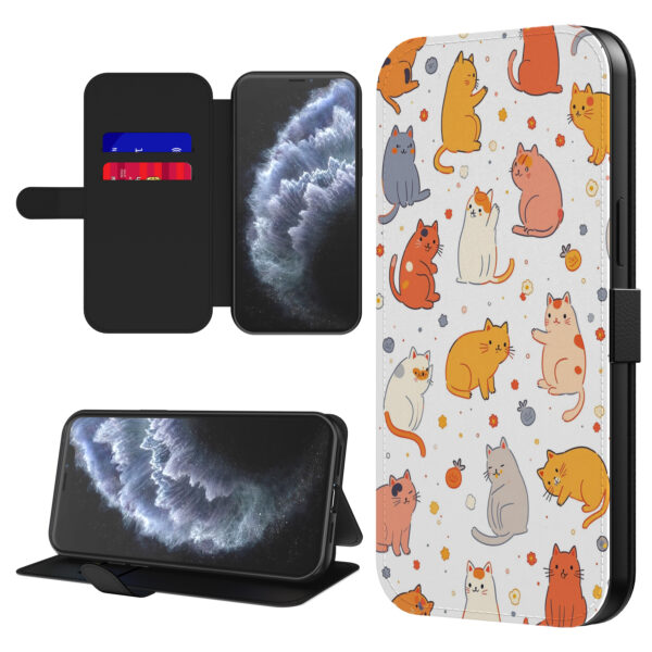 Leren bookcase hoesje iPhone 11 Pro Max met katten opdruk en pasjeshouder (1)
