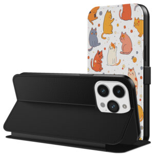 Leren bookcase hoesje iPhone 11 Pro Max met katten opdruk en pasjeshouder (3)