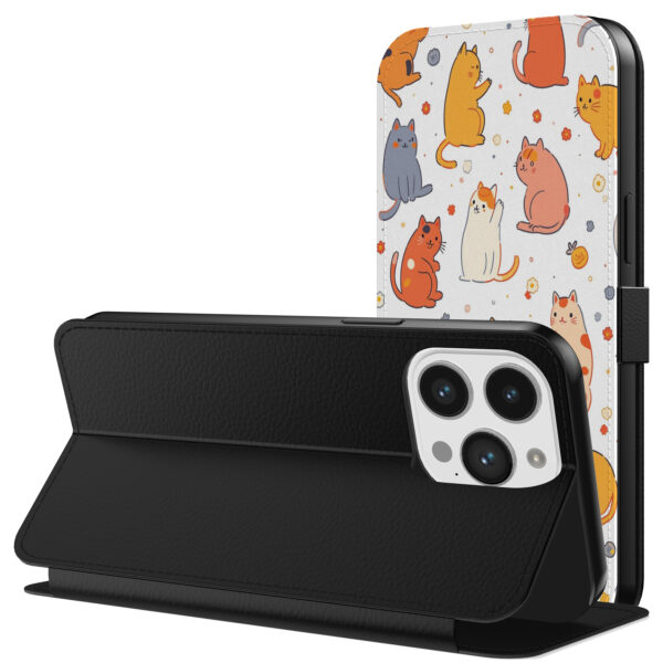 Leren bookcase hoesje iPhone 11 Pro Max met katten opdruk en pasjeshouder (3)