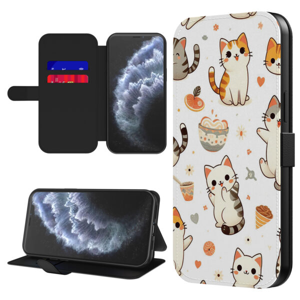 Leren bookcase hoesje iPhone 11 Pro Max met poezen opdruk en pasjeshouder (1)