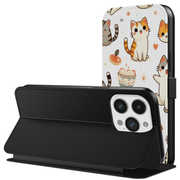 Leren bookcase hoesje iPhone 11 Pro Max met poezen opdruk en pasjeshouder (3)