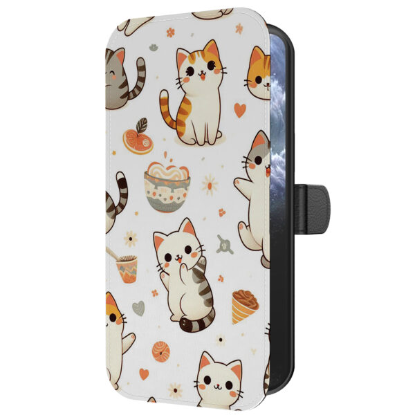 Leren bookcase hoesje iPhone 11 Pro Max met poezen opdruk en pasjeshouder (5)