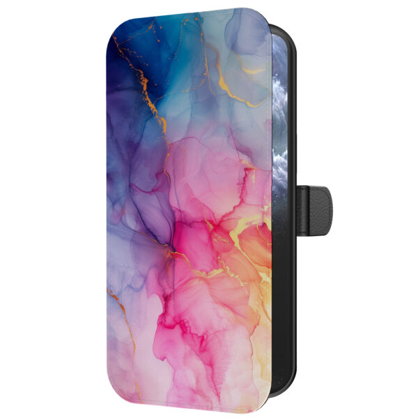 Leren bookcase hoesje iPhone 11 Pro Max met regenboog marmer opdruk en pasjeshouder (5)