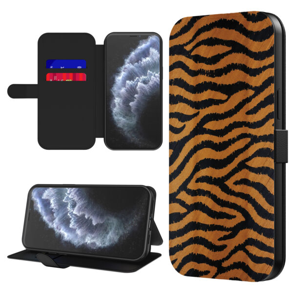 Leren bookcase hoesje iPhone 11 Pro Max met tijger opdruk en pasjeshouder (1)