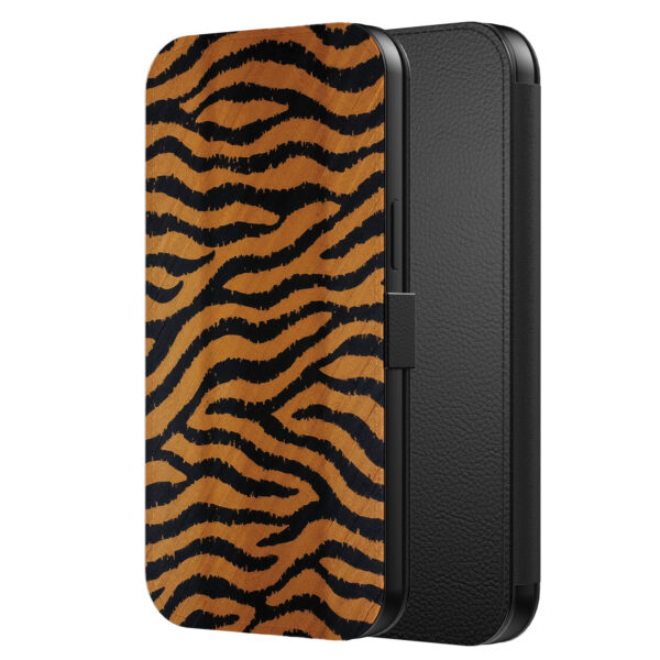 Leren bookcase hoesje iPhone 11 Pro Max met tijger opdruk en pasjeshouder (2)