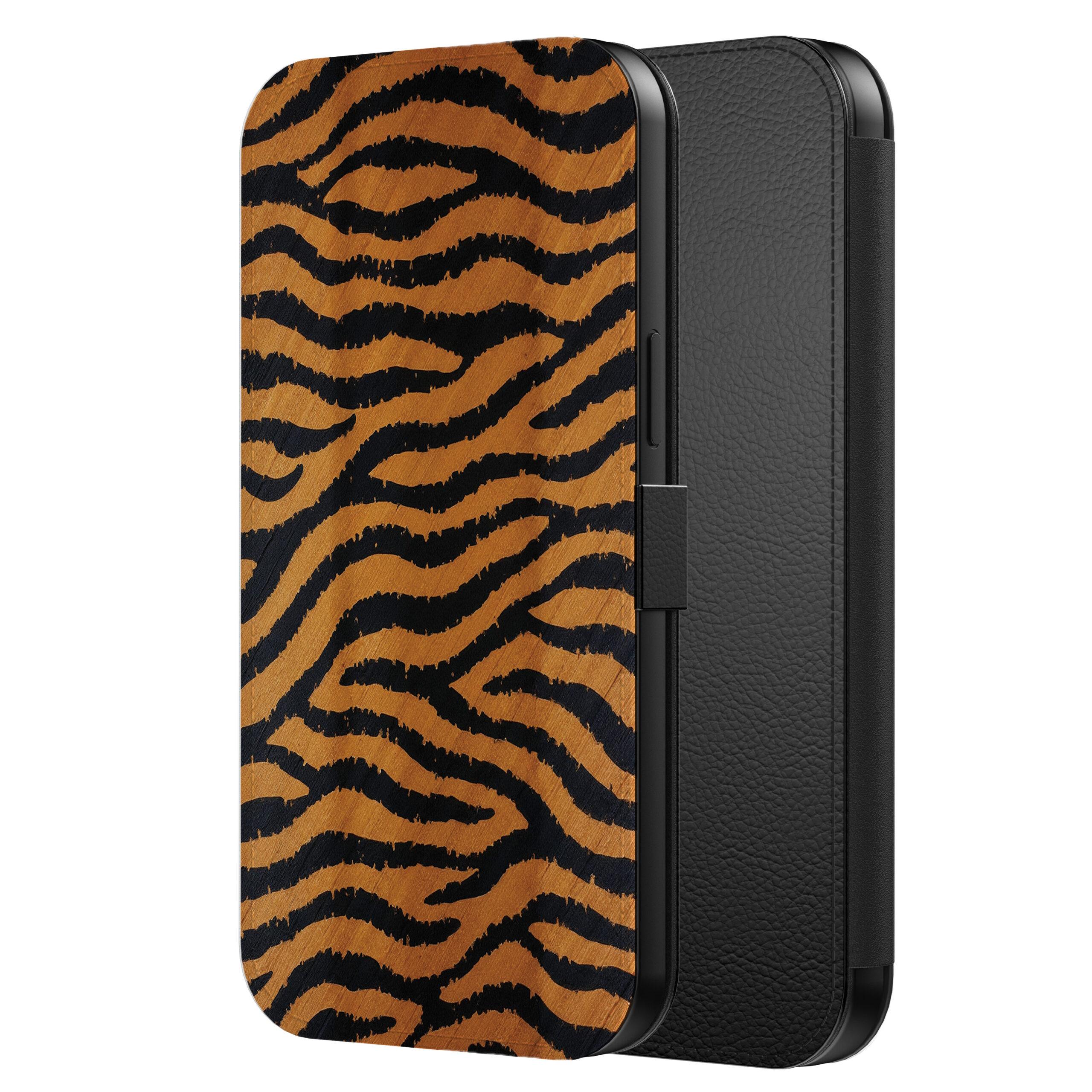 Leren bookcase hoesje iPhone 11 Pro Max met tijger opdruk en pasjeshouder (2)