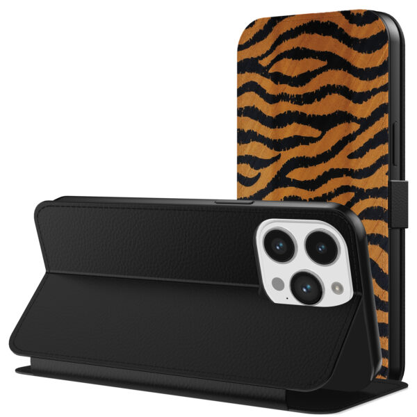 Leren bookcase hoesje iPhone 11 Pro Max met tijger opdruk en pasjeshouder (3)