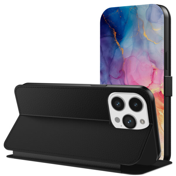 Leren bookcase hoesje iPhone 11 Pro met regenboog marmer opdruk en pasjeshouder (3)