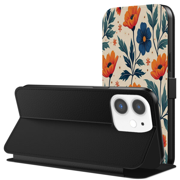 Leren bookcase hoesje iPhone 11 met blauwe en rode opdruk en pasjeshouder (3)