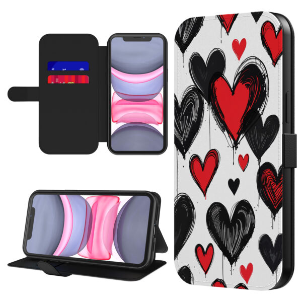 Leren bookcase hoesje iPhone 11 met hartjes opdruk en pasjeshouder (1)
