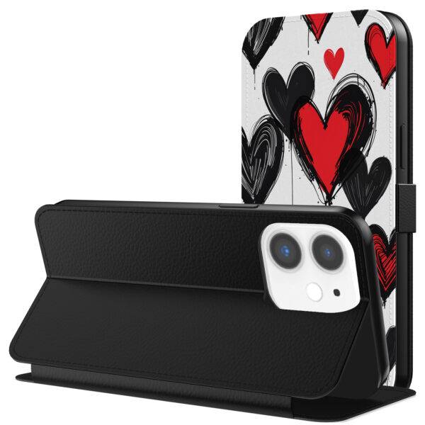 Leren bookcase hoesje iPhone 11 met hartjes opdruk en pasjeshouder (3)