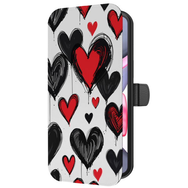 Leren bookcase hoesje iPhone 11 met hartjes opdruk en pasjeshouder (5)