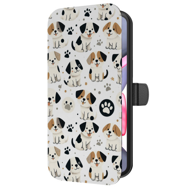 Leren bookcase hoesje iPhone 11 met honden en pootjes opdruk en pasjeshouder (5)