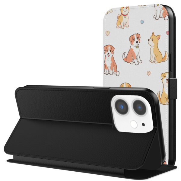 Leren bookcase hoesje iPhone 11 met honden opdruk en pasjeshouder (3)