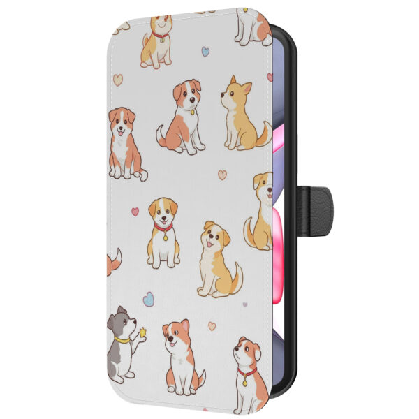 Leren bookcase hoesje iPhone 11 met honden opdruk en pasjeshouder (5)
