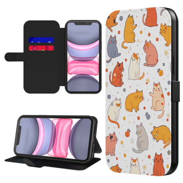 Leren bookcase hoesje iPhone 11 met katten opdruk en pasjeshouder (1)