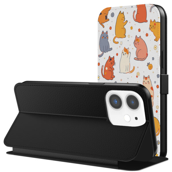 Leren bookcase hoesje iPhone 11 met katten opdruk en pasjeshouder (3)