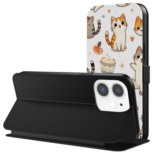Leren bookcase hoesje iPhone 11 met poezen opdruk en pasjeshouder (3)