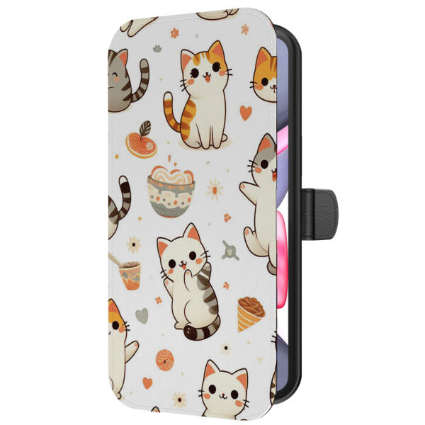 Leren bookcase hoesje iPhone 11 met poezen opdruk en pasjeshouder (5)