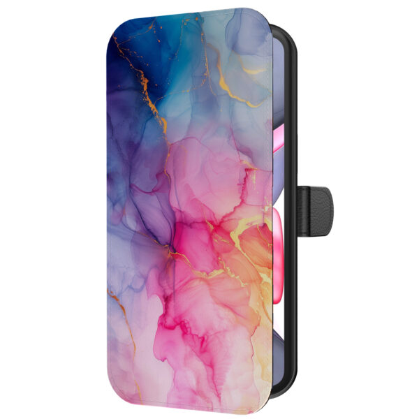 Leren bookcase hoesje iPhone 11 met regenboog marmer opdruk en pasjeshouder (5)