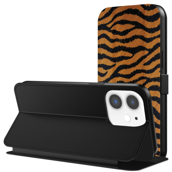 Leren bookcase hoesje iPhone 11 met tijger opdruk en pasjeshouder (3)