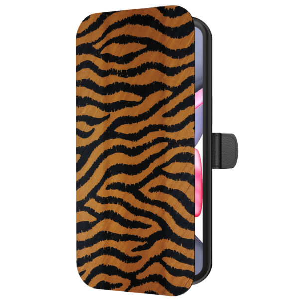 Leren bookcase hoesje iPhone 11 met tijger opdruk en pasjeshouder (5)