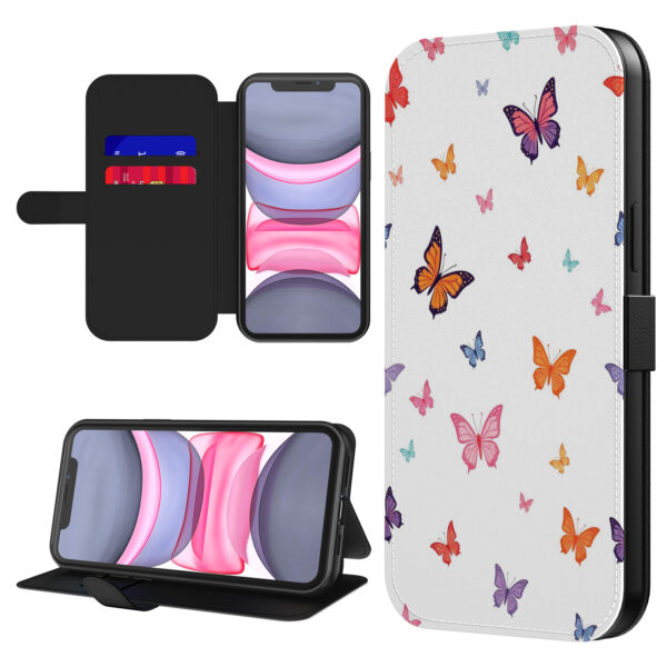 Leren bookcase hoesje iPhone 11 met vlinder opdruk en pasjeshouder (1)