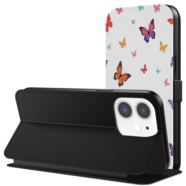 Leren bookcase hoesje iPhone 11 met vlinder opdruk en pasjeshouder (3)