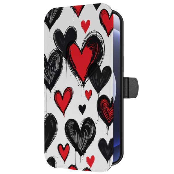 Leren bookcase hoesje iPhone 12 Mini met hartjes opdruk en pasjeshouder (5)