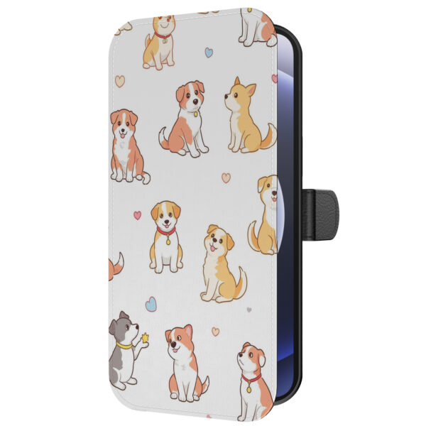 Leren bookcase hoesje iPhone 12 Mini met honden opdruk en pasjeshouder (5)