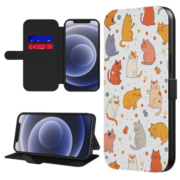 Leren bookcase hoesje iPhone 12 Mini met katten opdruk en pasjeshouder (1)