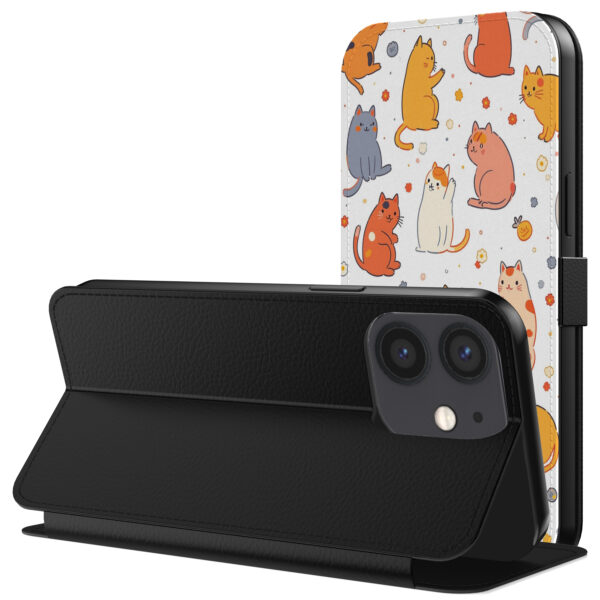 Leren bookcase hoesje iPhone 12 Mini met katten opdruk en pasjeshouder (3)