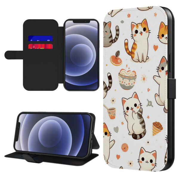 Leren bookcase hoesje iPhone 12 Mini met poezen opdruk en pasjeshouder (1)