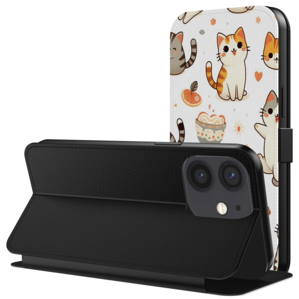 Leren bookcase hoesje iPhone 12 Mini met poezen opdruk en pasjeshouder (3)