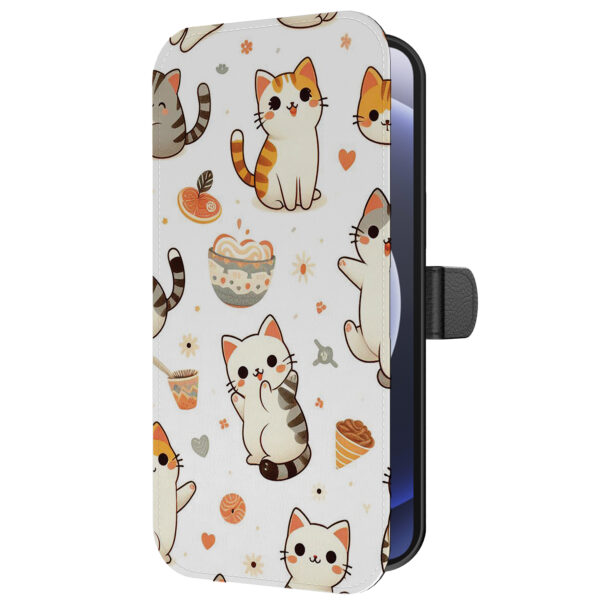 Leren bookcase hoesje iPhone 12 Mini met poezen opdruk en pasjeshouder (1)