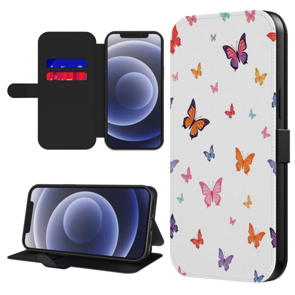 Leren bookcase hoesje iPhone 12 Mini met vlinder opdruk en pasjeshouder (1)