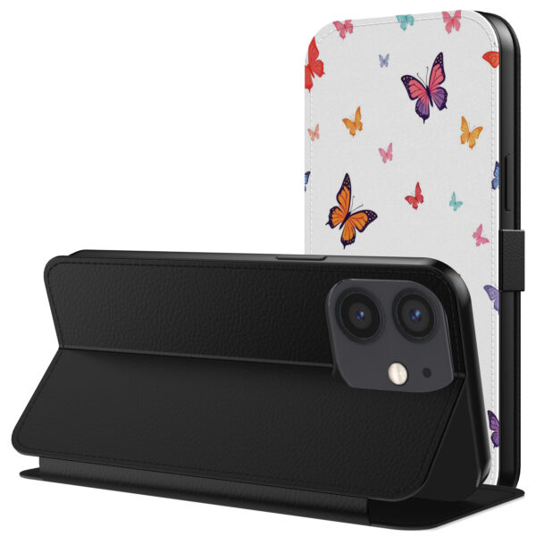 Leren bookcase hoesje iPhone 12 Mini met vlinder opdruk en pasjeshouder (3)