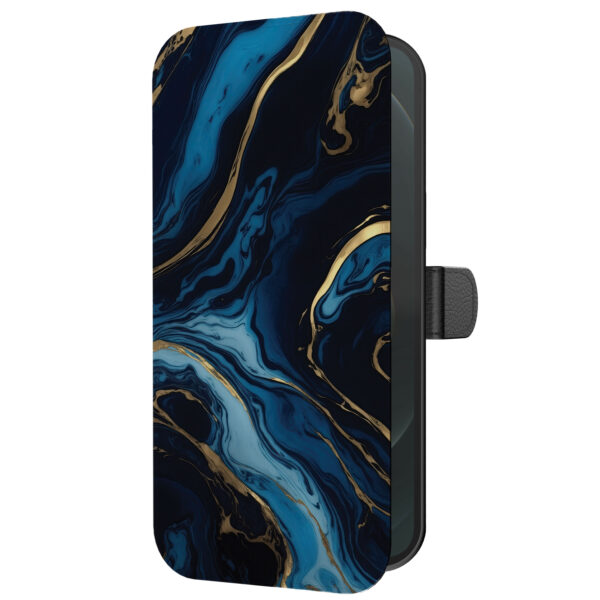 Leren bookcase hoesje iPhone 12 Pro Max met goud blauw marmer opdruk en pasjeshouder (5)