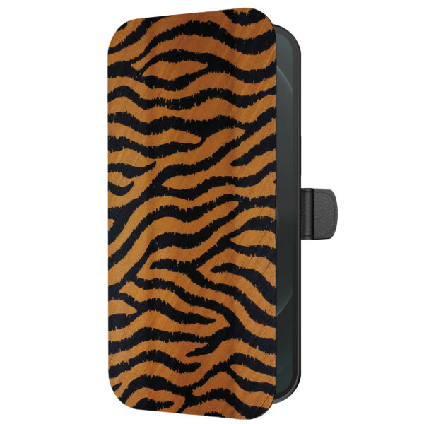 Leren bookcase hoesje iPhone 12 Pro Max met tijger opdruk en pasjeshouder (5)