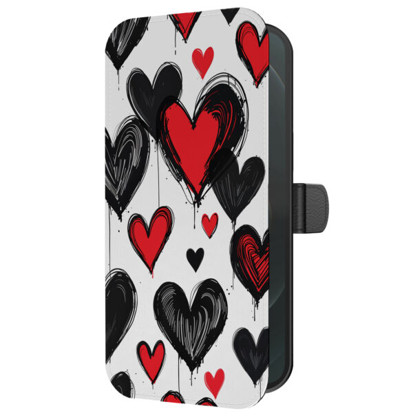 Leren bookcase hoesje iPhone 12 Pro met hartjes opdruk en pasjeshouder (5)