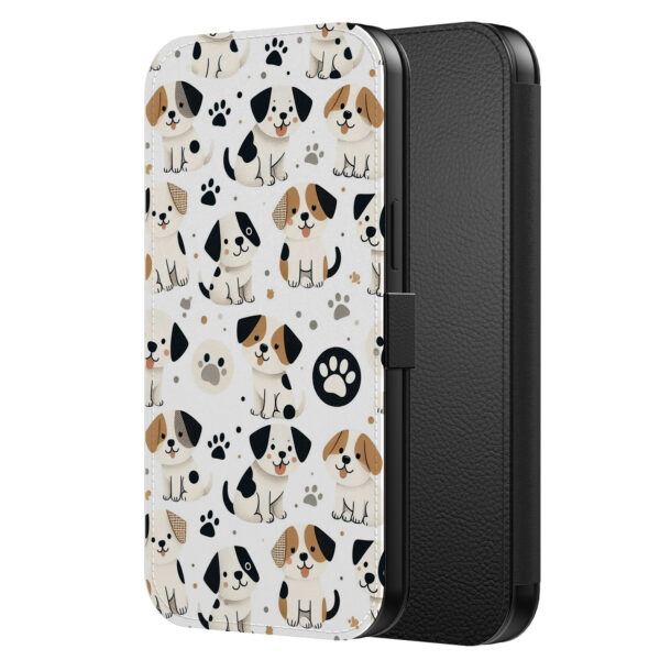 Leren bookcase hoesje iPhone 12 Pro met honden en pootjes opdruk en pasjeshouder (2)