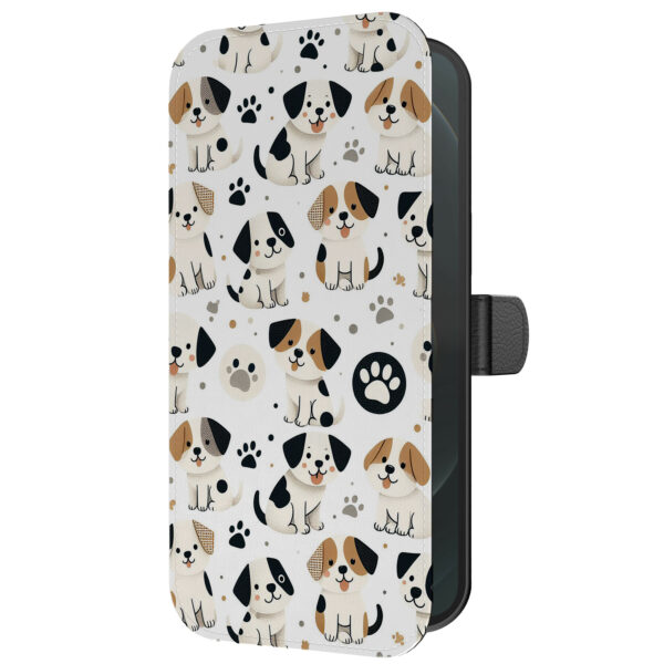 Leren bookcase hoesje iPhone 12 Pro met honden en pootjes opdruk en pasjeshouder (5)